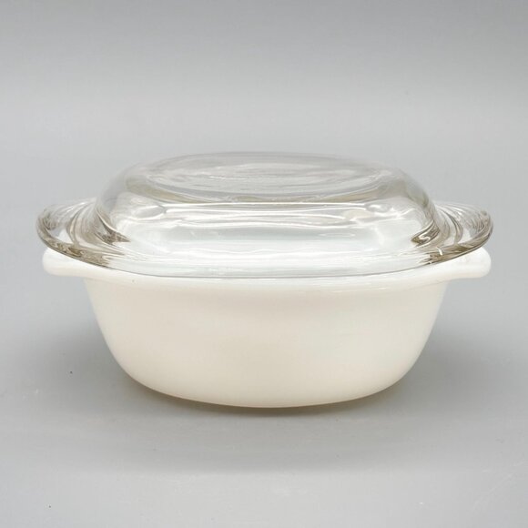 Vintage Termocrisa Mexico Milk Glass Casserole Dish With Clear Lid Pastel Floral - Picture 3 of 6